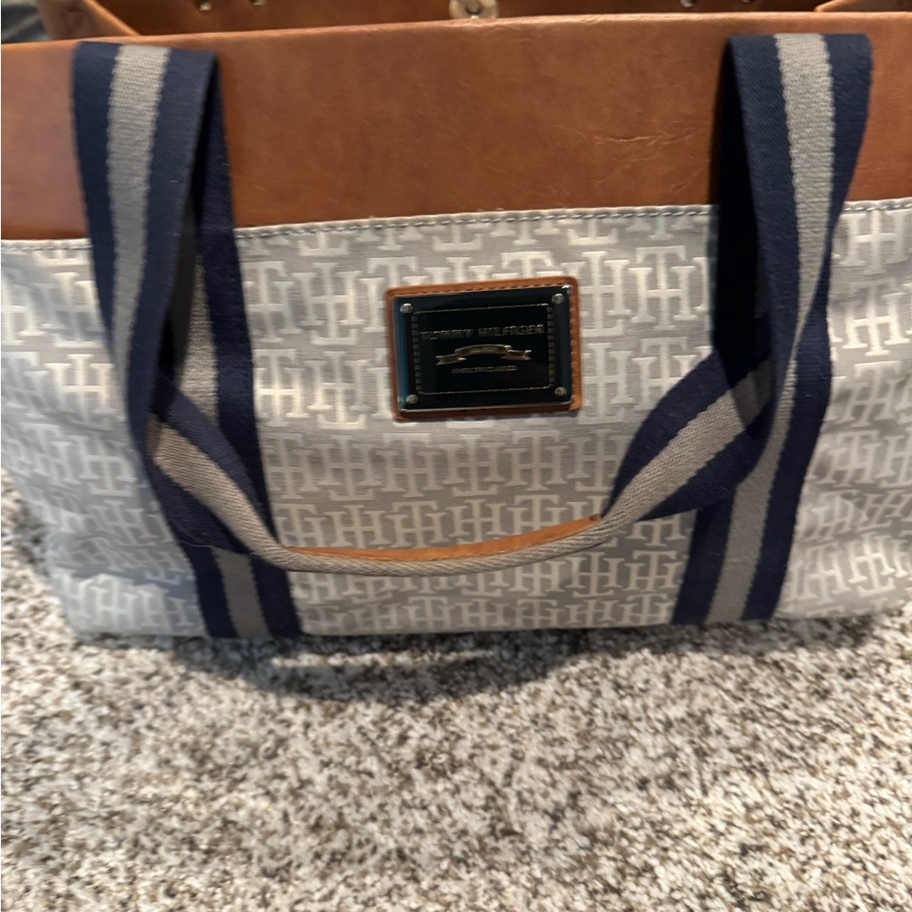 Tommy Hilfiger Blue and Brown Tote Bag